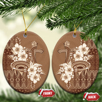 Tonga Ngatu Kupesi Brown Tapa Ceramic Ornament Koe Otua Mo Tonga Ko Hoku Tofia