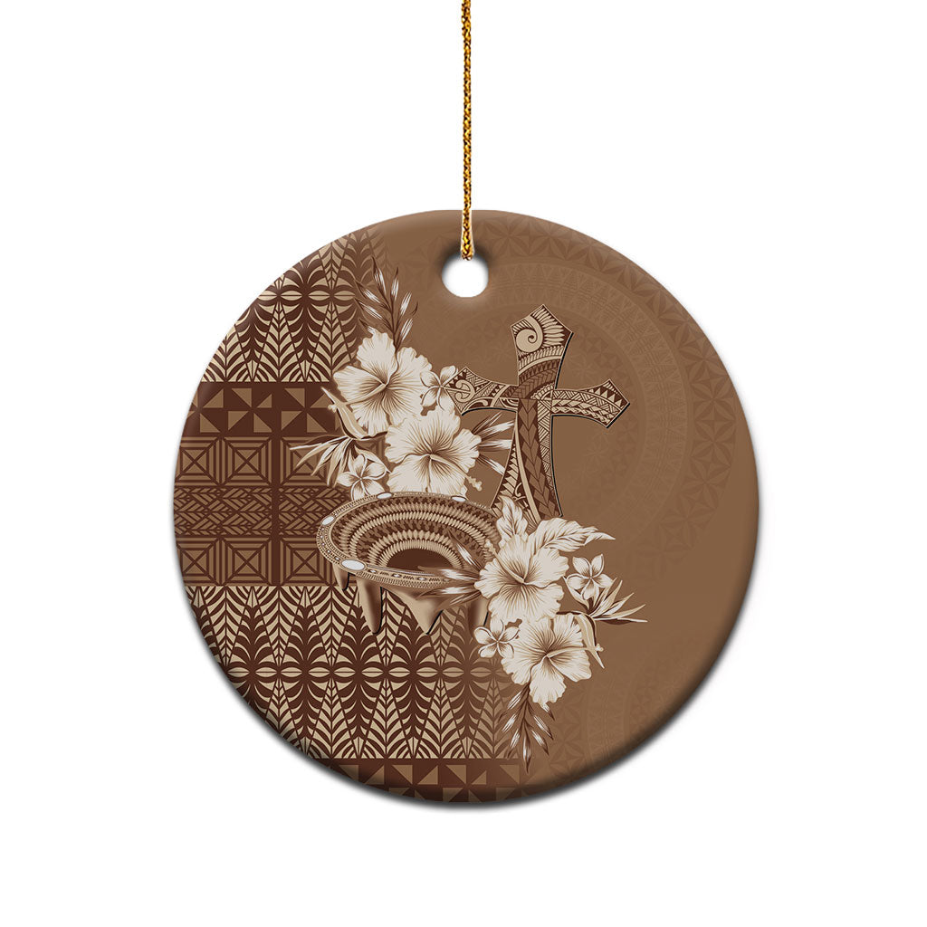 Tonga Ngatu Kupesi Brown Tapa Ceramic Ornament Koe Otua Mo Tonga Ko Hoku Tofia