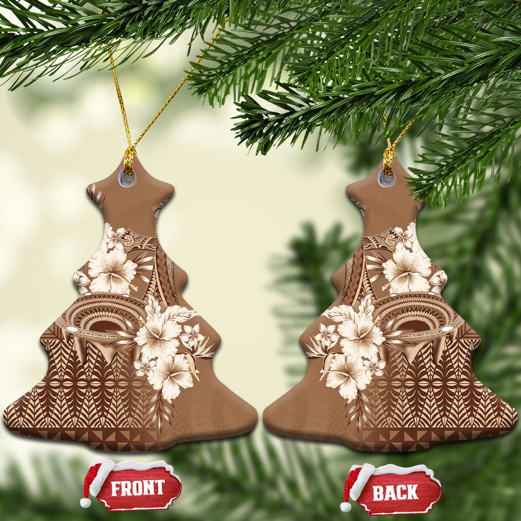 Tonga Ngatu Kupesi Brown Tapa Ceramic Ornament Koe Otua Mo Tonga Ko Hoku Tofia