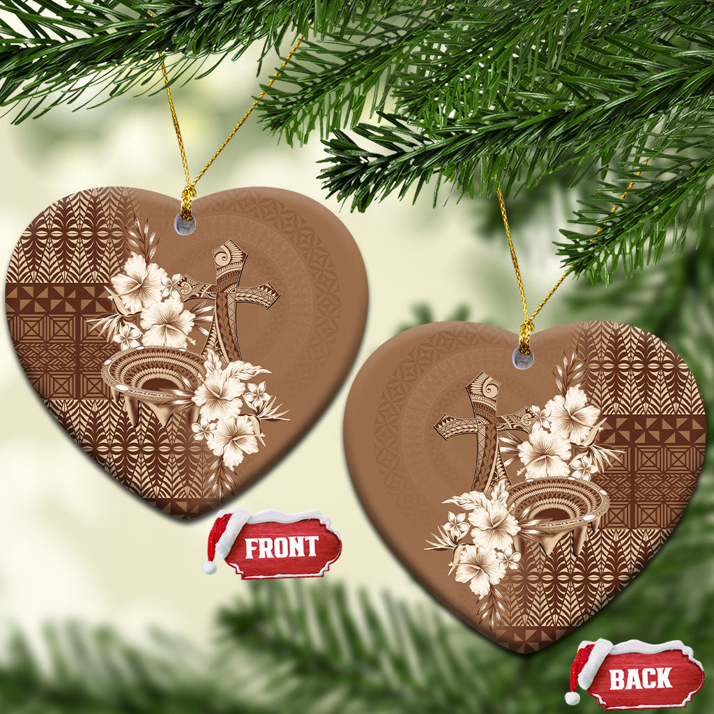 Tonga Ngatu Kupesi Brown Tapa Ceramic Ornament Koe Otua Mo Tonga Ko Hoku Tofia