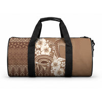 Tonga Ngatu Kupesi Brown Tapa Duffle Bag Koe Otua Mo Tonga Ko Hoku Tofia LT7 One size Mocha - Polynesian Pride