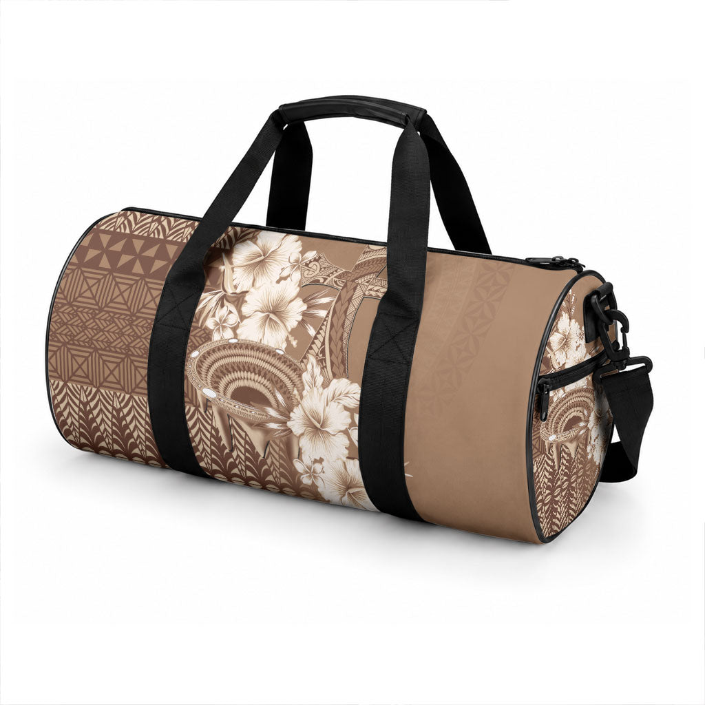 Tonga Ngatu Kupesi Brown Tapa Duffle Bag Koe Otua Mo Tonga Ko Hoku Tofia LT7 - Polynesian Pride