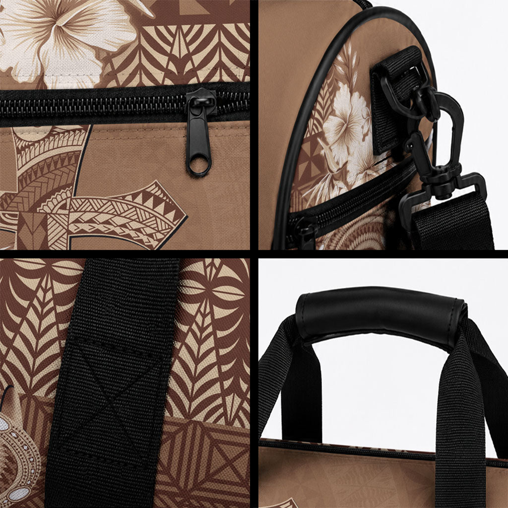 Tonga Ngatu Kupesi Brown Tapa Duffle Bag Koe Otua Mo Tonga Ko Hoku Tofia LT7 - Polynesian Pride