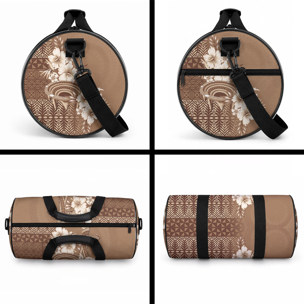 Tonga Ngatu Kupesi Brown Tapa Duffle Bag Koe Otua Mo Tonga Ko Hoku Tofia LT7 - Polynesian Pride