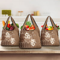 Tonga Ngatu Kupesi Brown Tapa Grocery Bag Koe Otua Mo Tonga Ko Hoku Tofia LT7 3-pack One Size Mocha - Polynesian Pride
