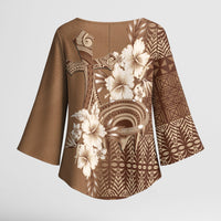 Tonga Ngatu Kupesi Brown Tapa Kimono Sleeve Blouse Koe Otua Mo Tonga Ko Hoku Tofia LT7 - Polynesian Pride
