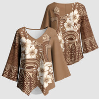 Tonga Ngatu Kupesi Brown Tapa Kimono Sleeve Blouse Koe Otua Mo Tonga Ko Hoku Tofia LT7 - Polynesian Pride