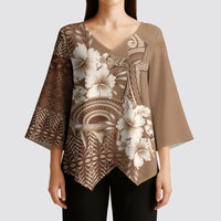 Tonga Ngatu Kupesi Brown Tapa Kimono Sleeve Blouse Koe Otua Mo Tonga Ko Hoku Tofia LT7 - Polynesian Pride