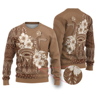 Tonga Ngatu Kupesi Brown Tapa Ugly Christmas Sweater Koe Otua Mo Tonga Ko Hoku Tofia LT7 Mocha - Polynesian Pride