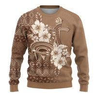Tonga Ngatu Kupesi Brown Tapa Ugly Christmas Sweater Koe Otua Mo Tonga Ko Hoku Tofia LT7 - Polynesian Pride