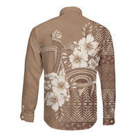 Tonga Ngatu Kupesi Brown Tapa Long Sleeve Button Shirt Koe Otua Mo Tonga Ko Hoku Tofia LT7 - Polynesian Pride