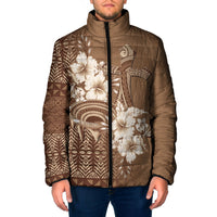 Tonga Ngatu Kupesi Brown Tapa Padded Jacket Koe Otua Mo Tonga Ko Hoku Tofia
