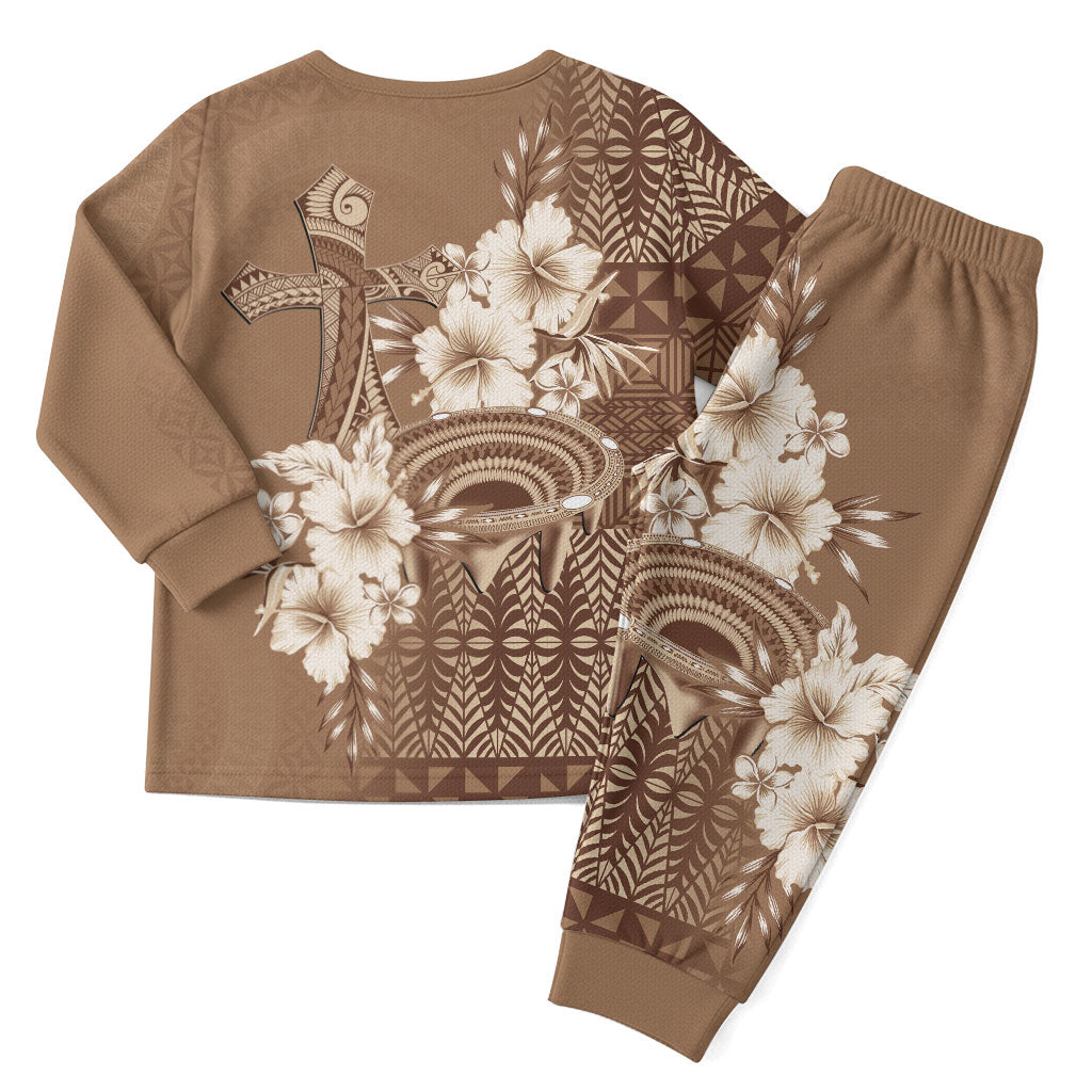 Tonga Ngatu Kupesi Brown Tapa Christmas Pajama Set Koe Otua Mo Tonga Ko Hoku Tofia LT7 - Polynesian Pride