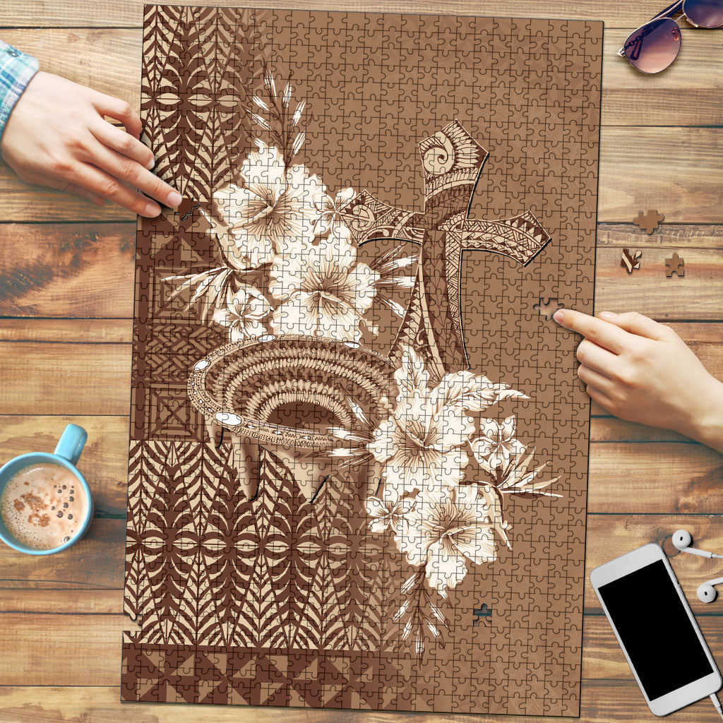 Tonga Ngatu Kupesi Brown Tapa Puzzle Koe Otua Mo Tonga Ko Hoku Tofia