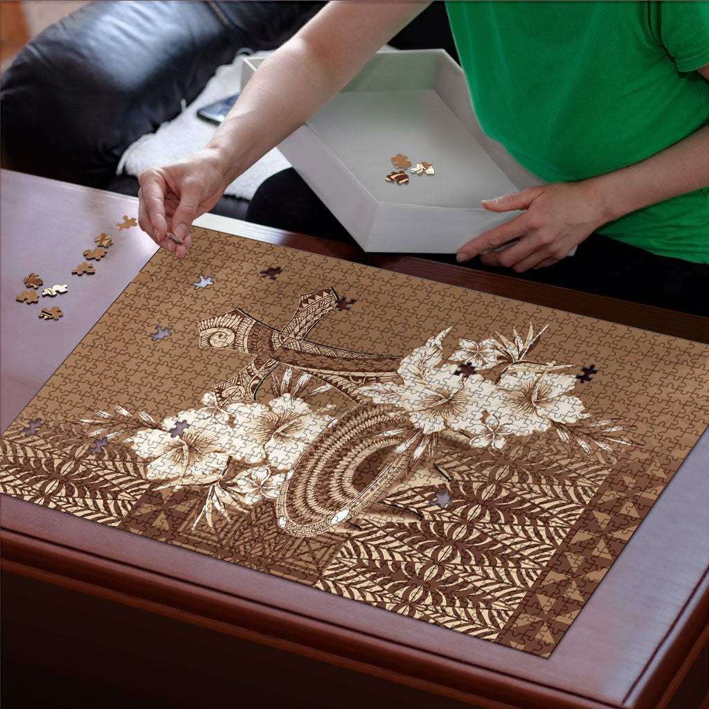 Tonga Ngatu Kupesi Brown Tapa Puzzle Koe Otua Mo Tonga Ko Hoku Tofia LT7 - Polynesian Pride