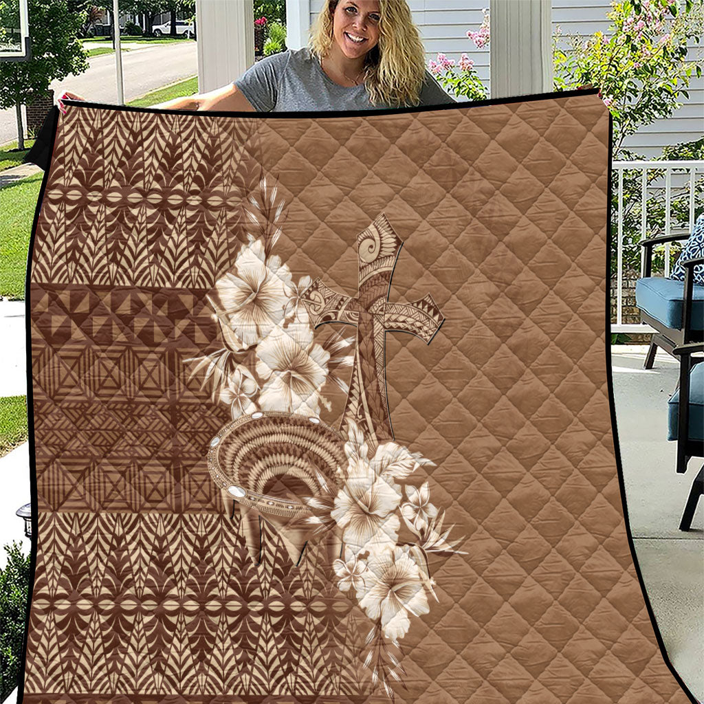 Tonga Ngatu Kupesi Brown Tapa Quilt Koe Otua Mo Tonga Ko Hoku Tofia LT7 Mocha - Polynesian Pride