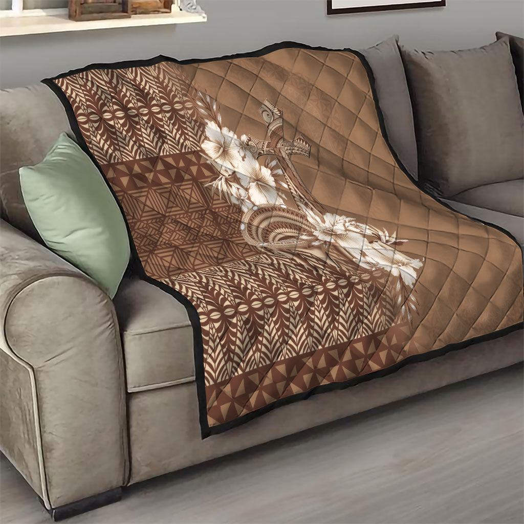 Tonga Ngatu Kupesi Brown Tapa Quilt Koe Otua Mo Tonga Ko Hoku Tofia LT7 - Polynesian Pride