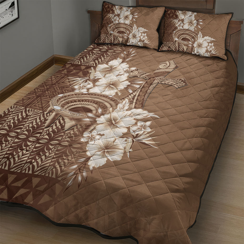 Tonga Ngatu Kupesi Brown Tapa Quilt Bed Set Koe Otua Mo Tonga Ko Hoku Tofia LT7 - Polynesian Pride