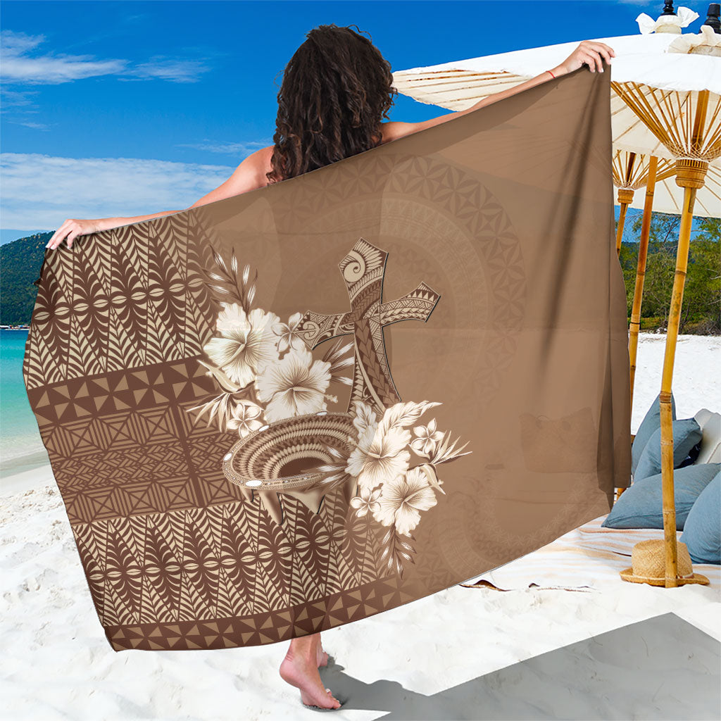 Tonga Ngatu Kupesi Brown Tapa Sarong Koe Otua Mo Tonga Ko Hoku Tofia LT7 One Size 44 x 66 inches Mocha - Polynesian Pride