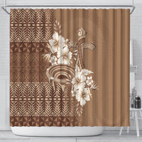 Tonga Ngatu Kupesi Brown Tapa Shower Curtain Koe Otua Mo Tonga Ko Hoku Tofia LT7 - Polynesian Pride