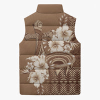 Tonga Ngatu Kupesi Brown Tapa Sleeveless Puffer Jacket Koe Otua Mo Tonga Ko Hoku Tofia LT7 - Polynesian Pride
