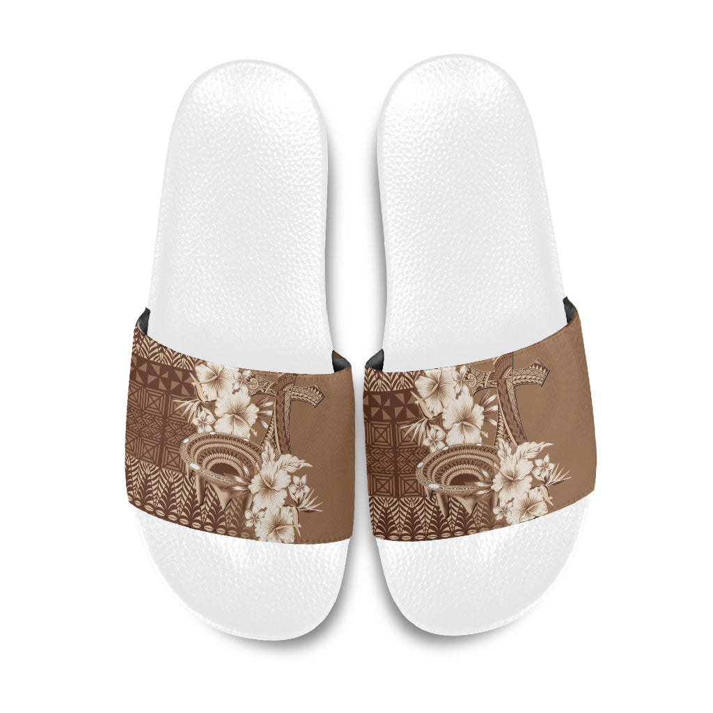 Tonga Ngatu Kupesi Brown Tapa Slide Sandals Koe Otua Mo Tonga Ko Hoku Tofia LT7 Mocha - Polynesian Pride