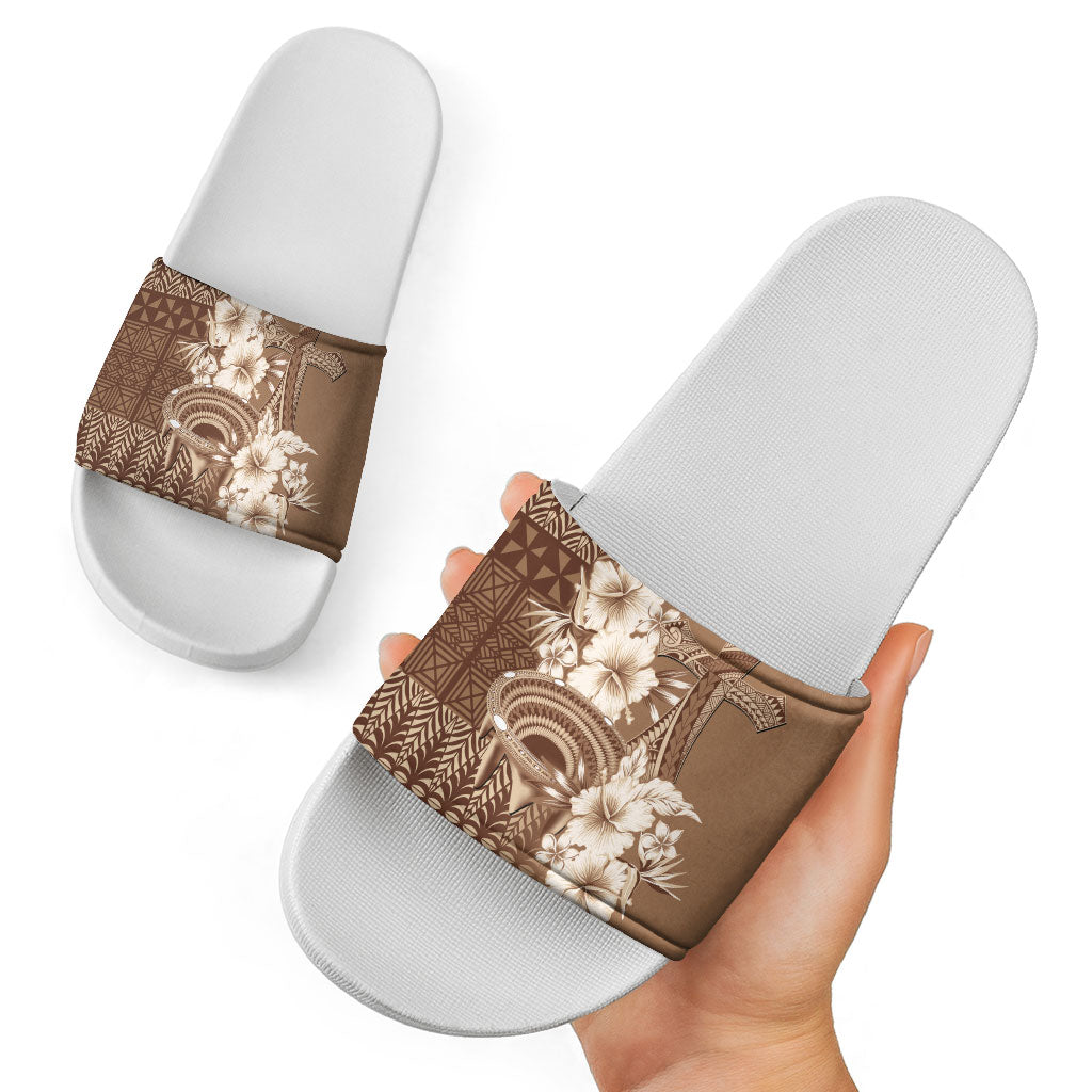 Tonga Ngatu Kupesi Brown Tapa Slide Sandals Koe Otua Mo Tonga Ko Hoku Tofia LT7 - Polynesian Pride