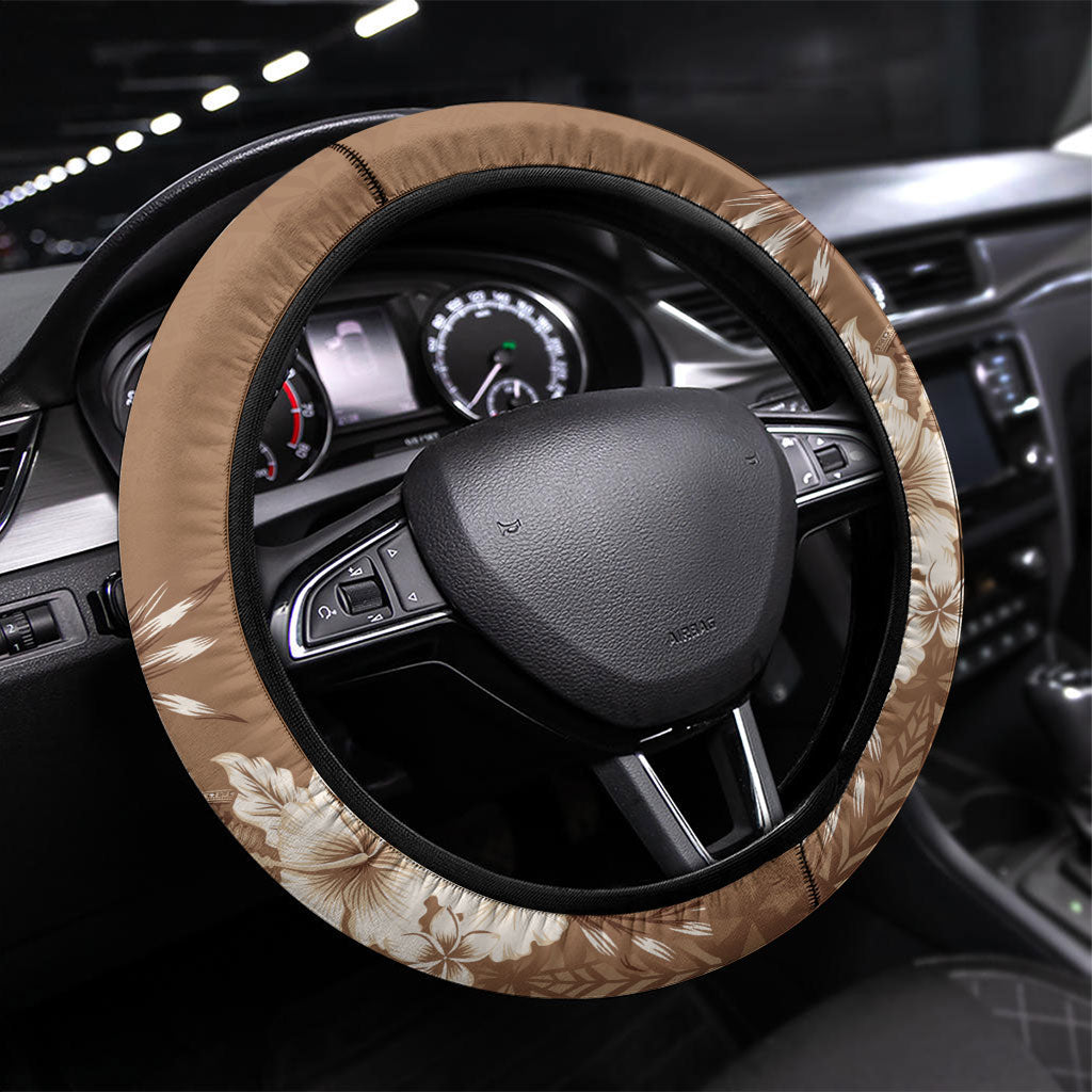 Tonga Ngatu Kupesi Brown Tapa Steering Wheel Cover Koe Otua Mo Tonga Ko Hoku Tofia
