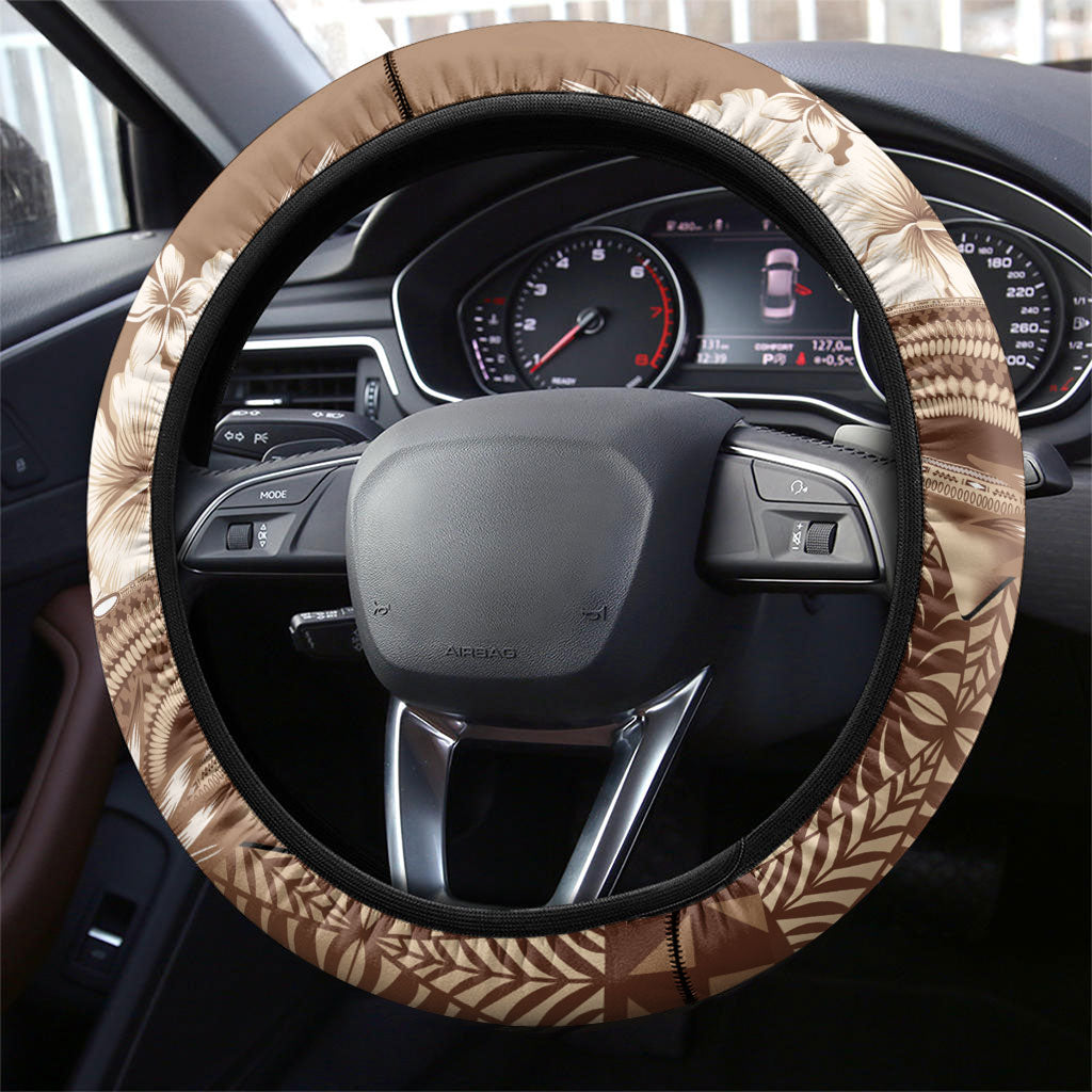 Tonga Ngatu Kupesi Brown Tapa Steering Wheel Cover Koe Otua Mo Tonga Ko Hoku Tofia LT7 - Polynesian Pride