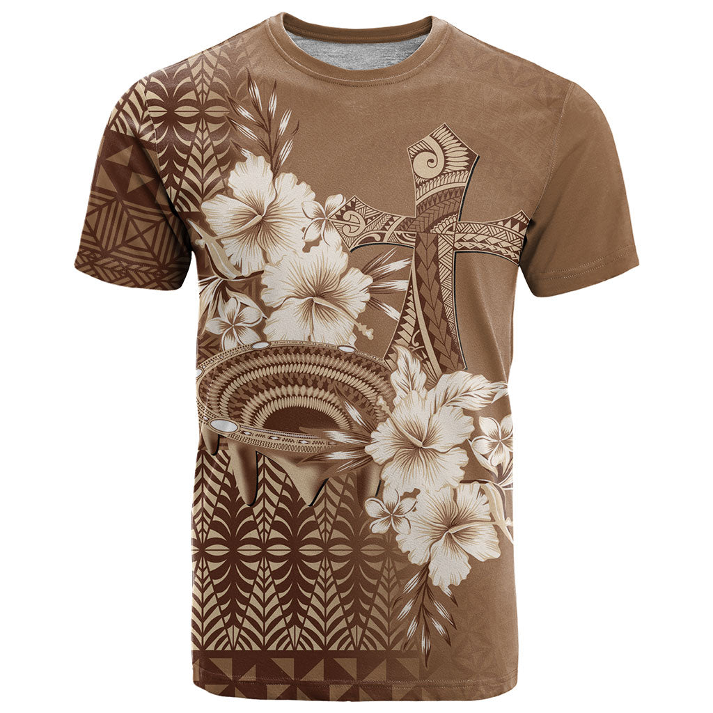 Tonga Ngatu Kupesi Brown Tapa T Shirt Koe Otua Mo Tonga Ko Hoku Tofia