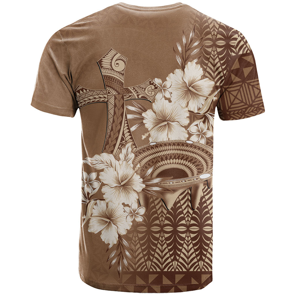 Tonga Ngatu Kupesi Brown Tapa T Shirt Koe Otua Mo Tonga Ko Hoku Tofia LT7 - Polynesian Pride