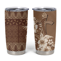Tonga Ngatu Kupesi Brown Tapa Tumbler Cup Koe Otua Mo Tonga Ko Hoku Tofia LT7 Mocha - Polynesian Pride