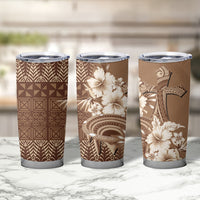 Tonga Ngatu Kupesi Brown Tapa Tumbler Cup Koe Otua Mo Tonga Ko Hoku Tofia LT7 - Polynesian Pride
