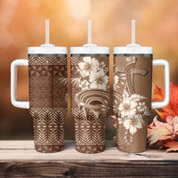 Tonga Ngatu Kupesi Brown Tapa Tumbler With Handle Koe Otua Mo Tonga Ko Hoku Tofia LT7 - Polynesian Pride