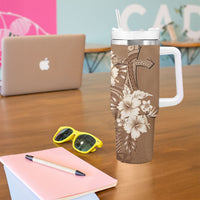 Tonga Ngatu Kupesi Brown Tapa Tumbler With Handle Koe Otua Mo Tonga Ko Hoku Tofia LT7 - Polynesian Pride