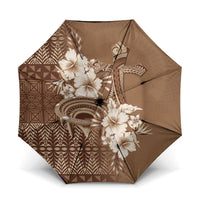 Tonga Ngatu Kupesi Brown Tapa Umbrella Koe Otua Mo Tonga Ko Hoku Tofia LT7 One Size Folded 11.42 inch Opened Diameter 37.4 inch Mocha - Polynesian Pride