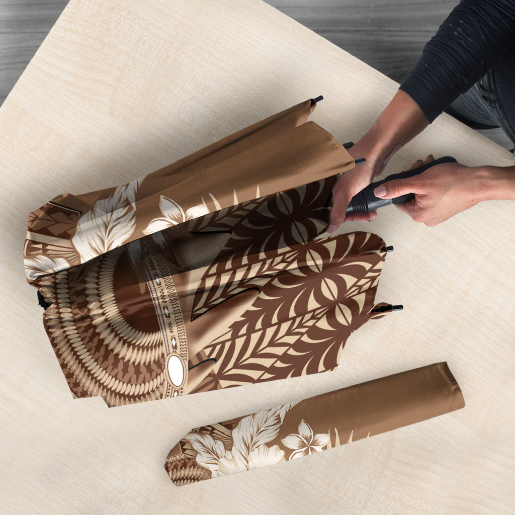 Tonga Ngatu Kupesi Brown Tapa Umbrella Koe Otua Mo Tonga Ko Hoku Tofia LT7 - Polynesian Pride