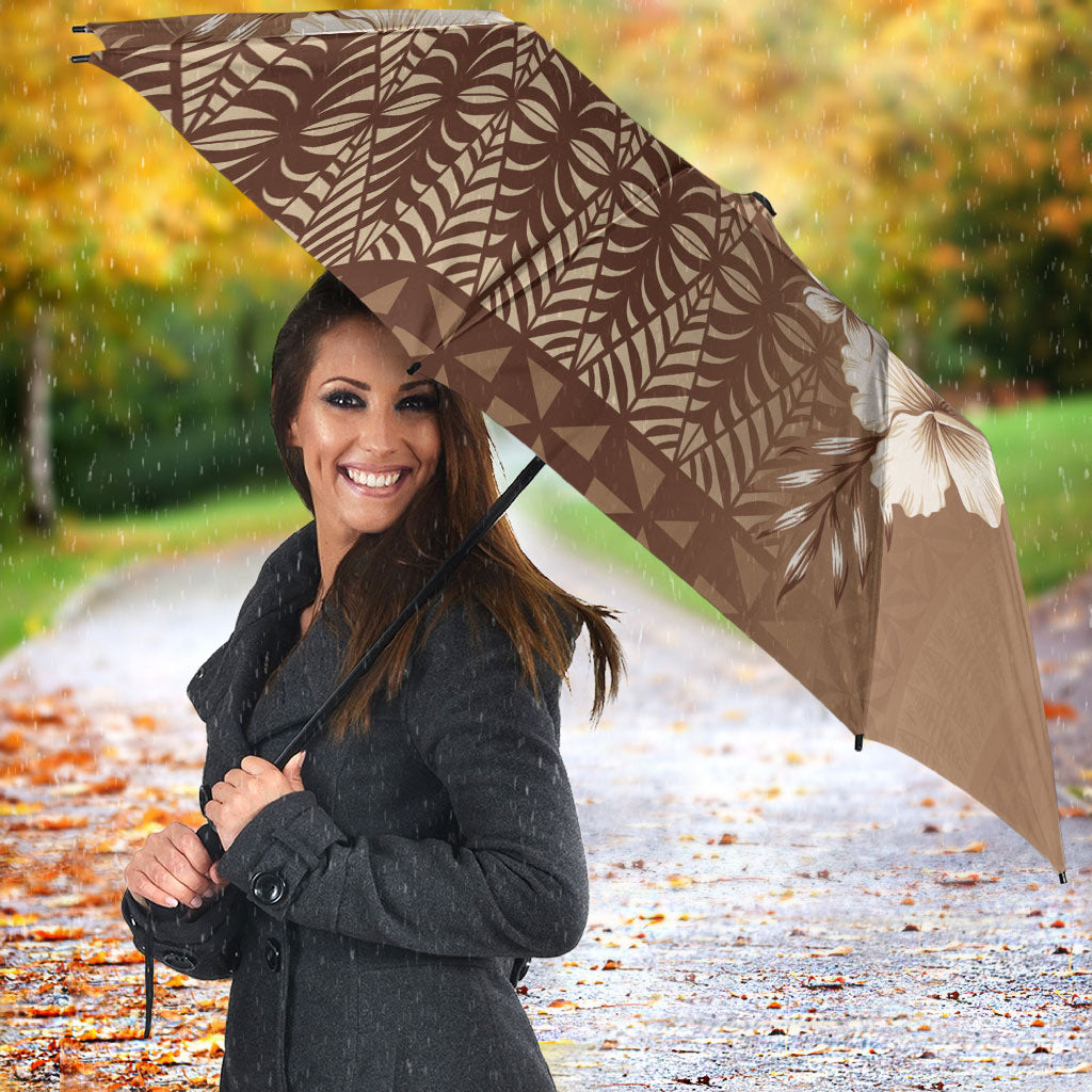 Tonga Ngatu Kupesi Brown Tapa Umbrella Koe Otua Mo Tonga Ko Hoku Tofia LT7 - Polynesian Pride