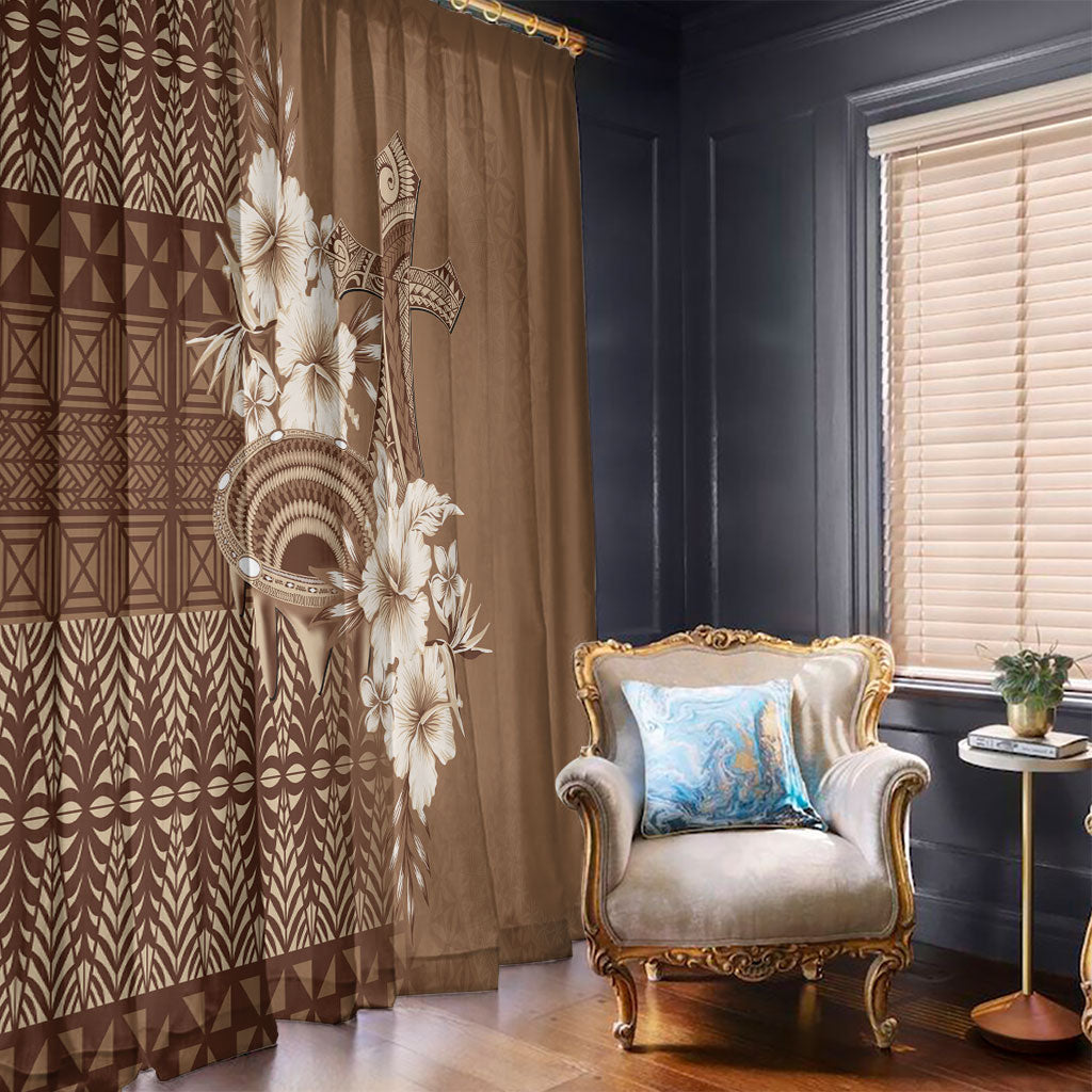 Tonga Ngatu Kupesi Brown Tapa Window Curtain Koe Otua Mo Tonga Ko Hoku Tofia LT7 - Polynesian Pride