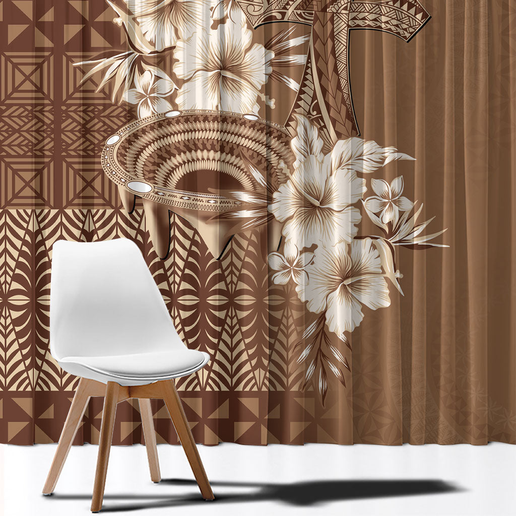 Tonga Ngatu Kupesi Brown Tapa Window Curtain Koe Otua Mo Tonga Ko Hoku Tofia LT7 - Polynesian Pride