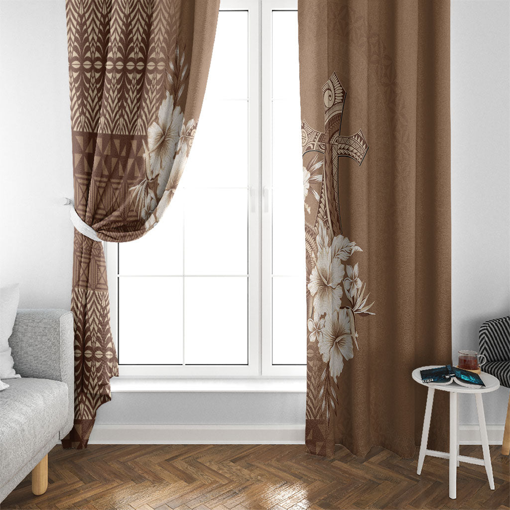 Tonga Ngatu Kupesi Brown Tapa Window Curtain Koe Otua Mo Tonga Ko Hoku Tofia LT7 - Polynesian Pride