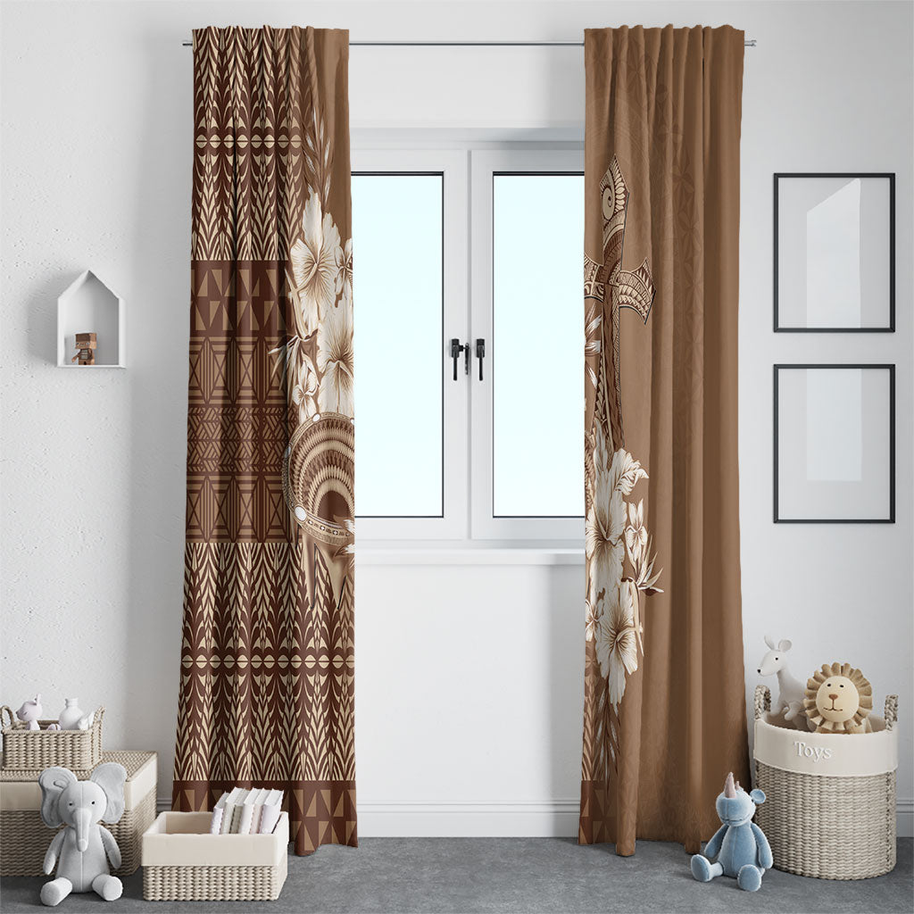 Tonga Ngatu Kupesi Brown Tapa Window Curtain Koe Otua Mo Tonga Ko Hoku Tofia LT7 - Polynesian Pride