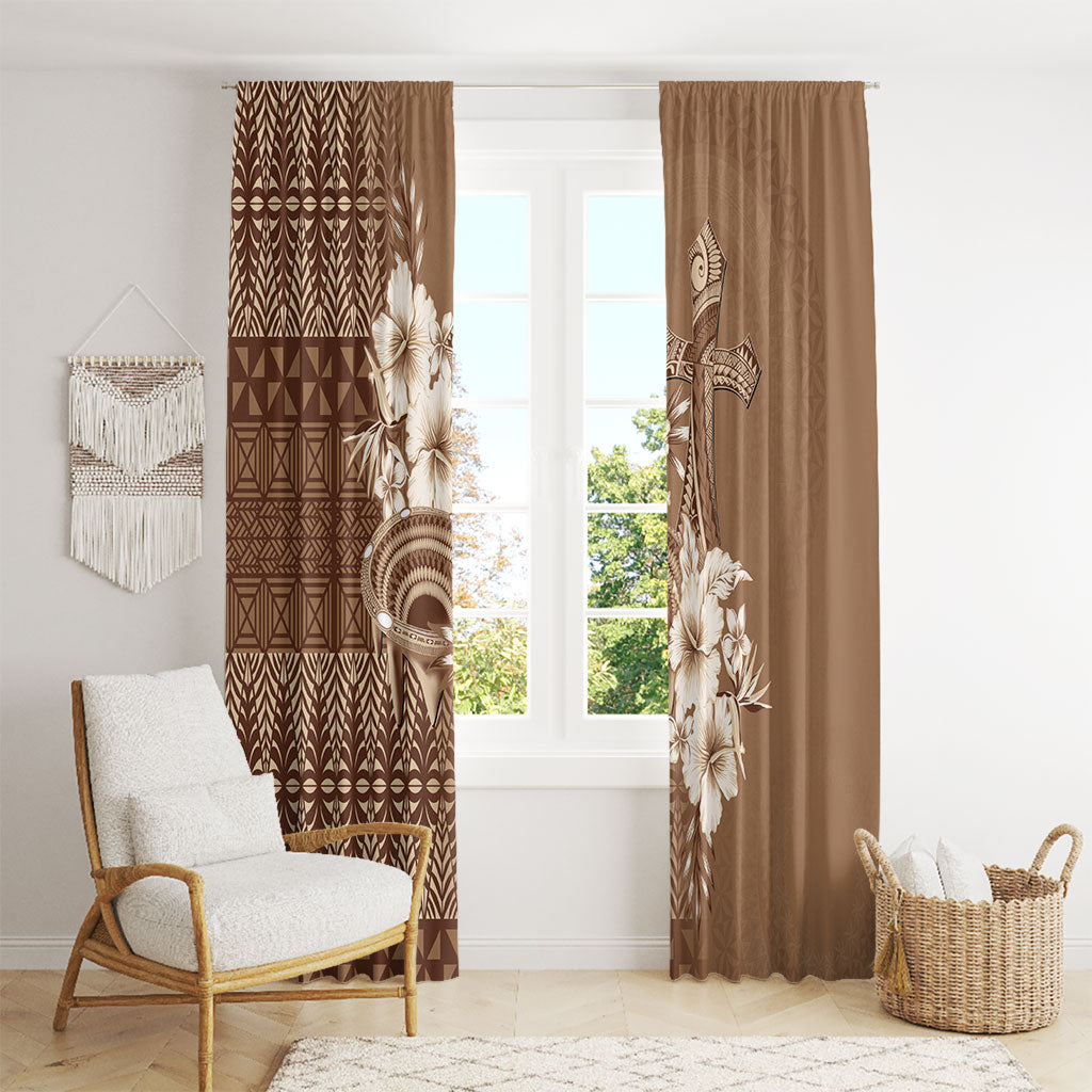 Tonga Ngatu Kupesi Brown Tapa Window Curtain Koe Otua Mo Tonga Ko Hoku Tofia LT7 - Polynesian Pride