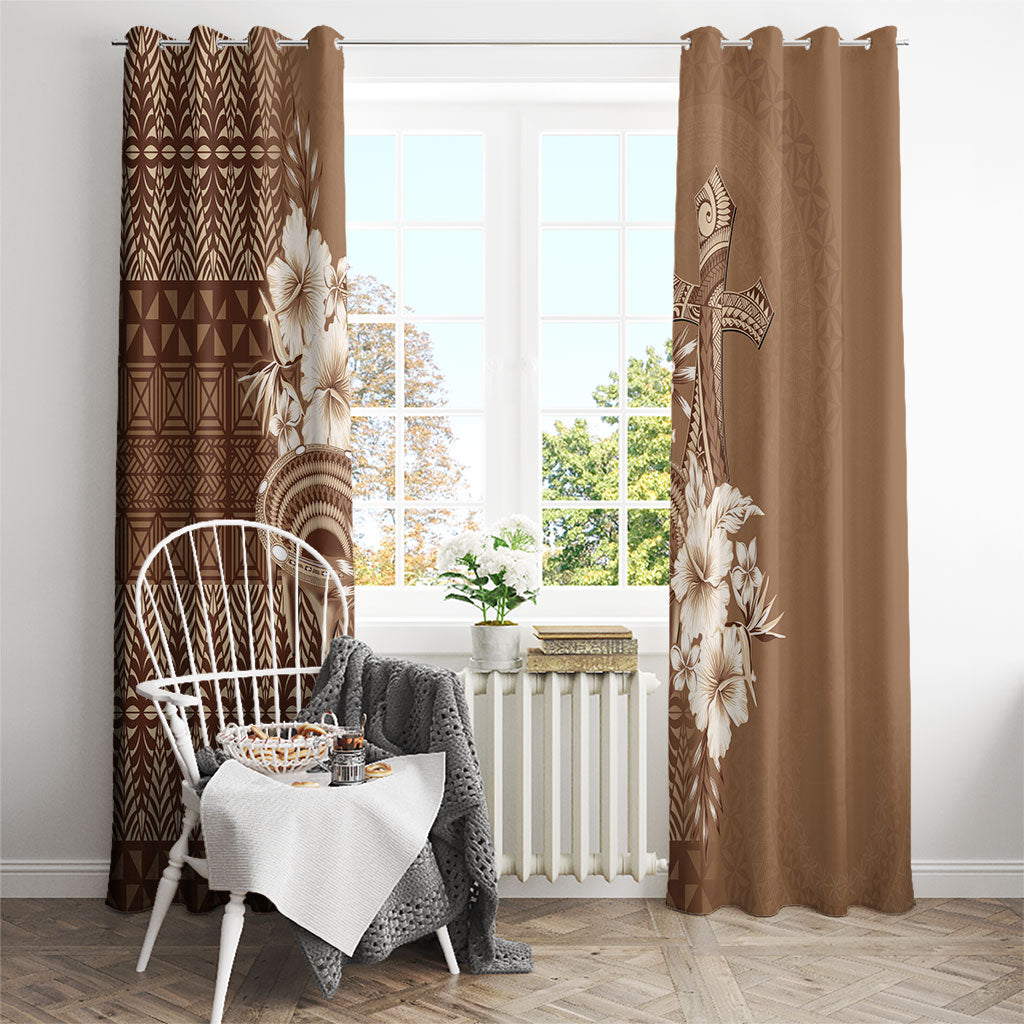 Tonga Ngatu Kupesi Brown Tapa Window Curtain Koe Otua Mo Tonga Ko Hoku Tofia LT7 - Polynesian Pride