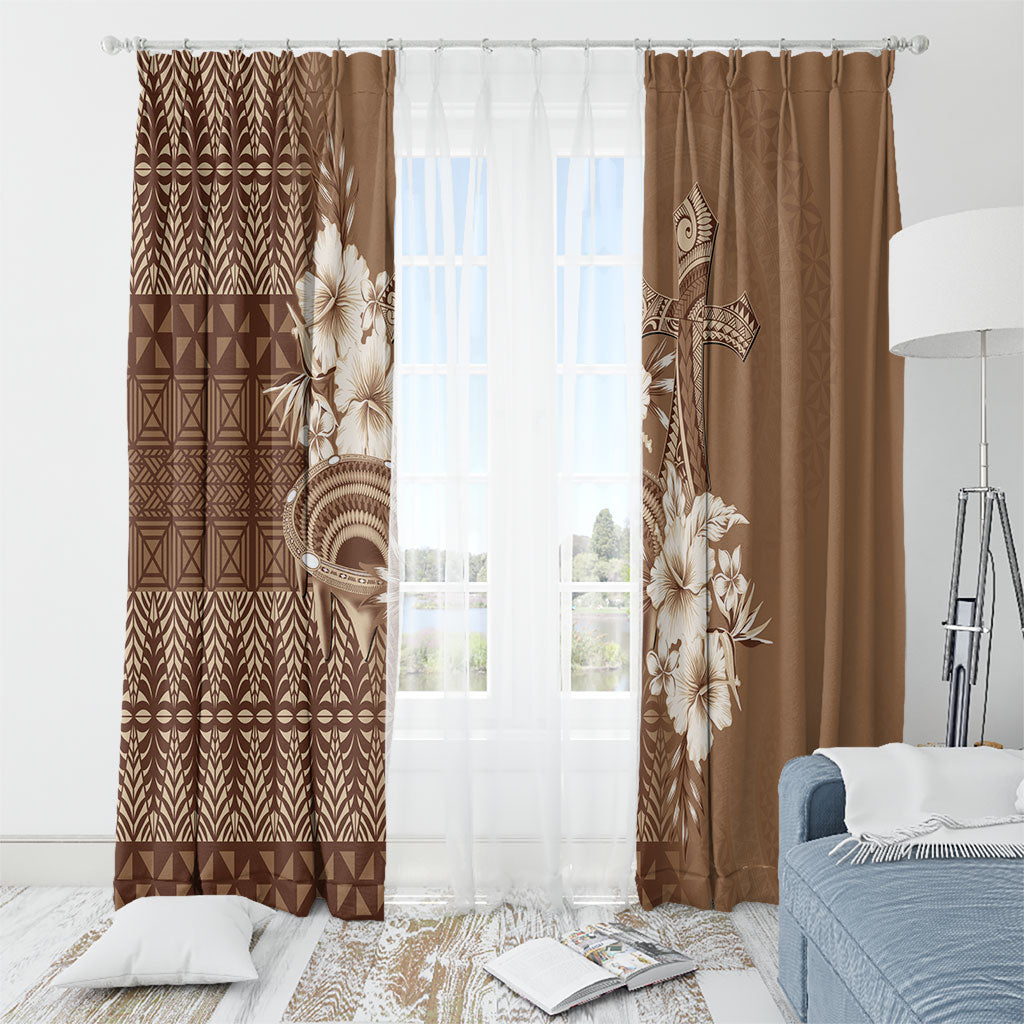 Tonga Ngatu Kupesi Brown Tapa Window Curtain Koe Otua Mo Tonga Ko Hoku Tofia LT7 - Polynesian Pride
