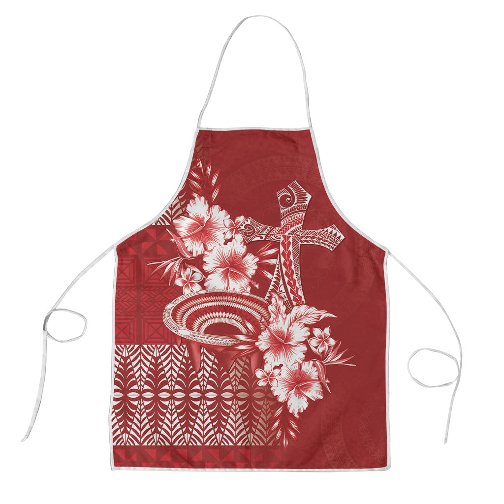 Tonga Ngatu Kupesi Royal Red Apron Koe Otua Mo Tonga Ko Hoku Tofia LT7 Red - Polynesian Pride
