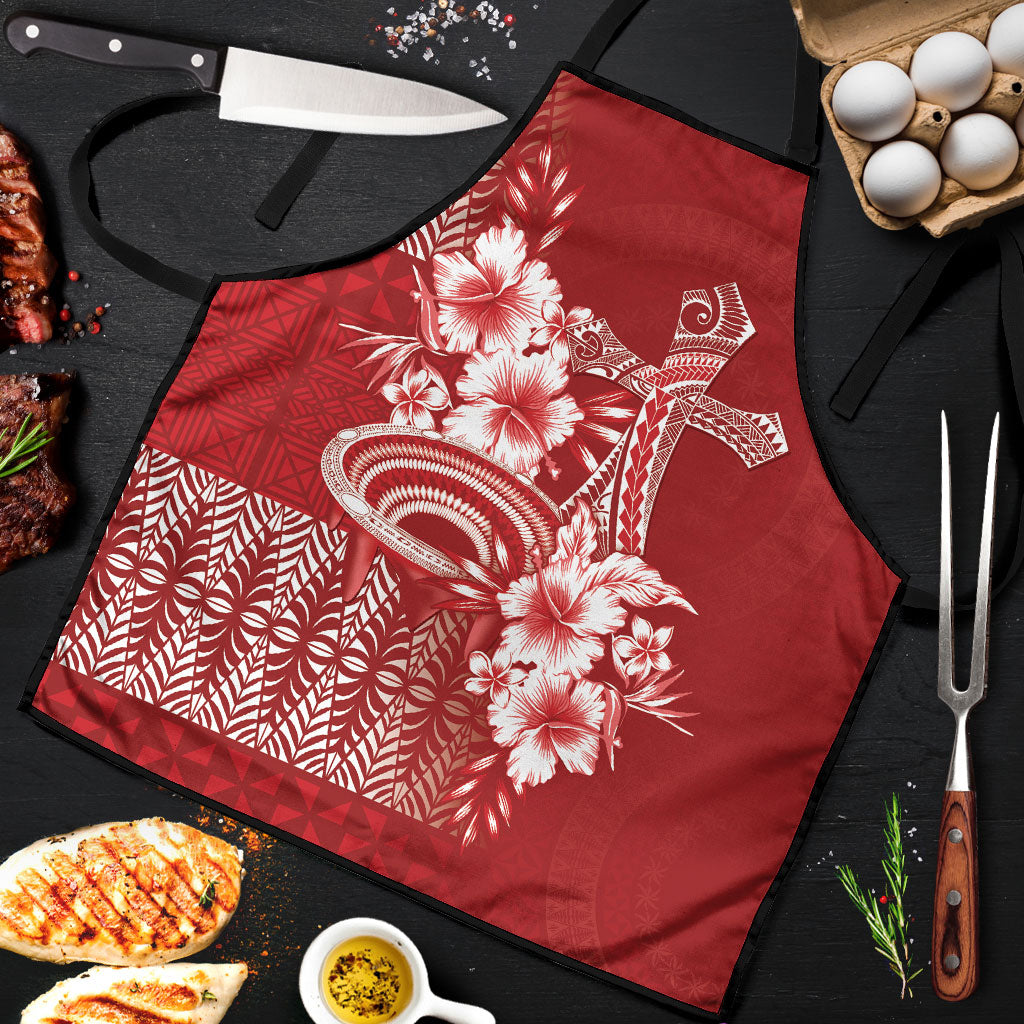 Tonga Ngatu Kupesi Royal Red Apron Koe Otua Mo Tonga Ko Hoku Tofia LT7 Red - Polynesian Pride