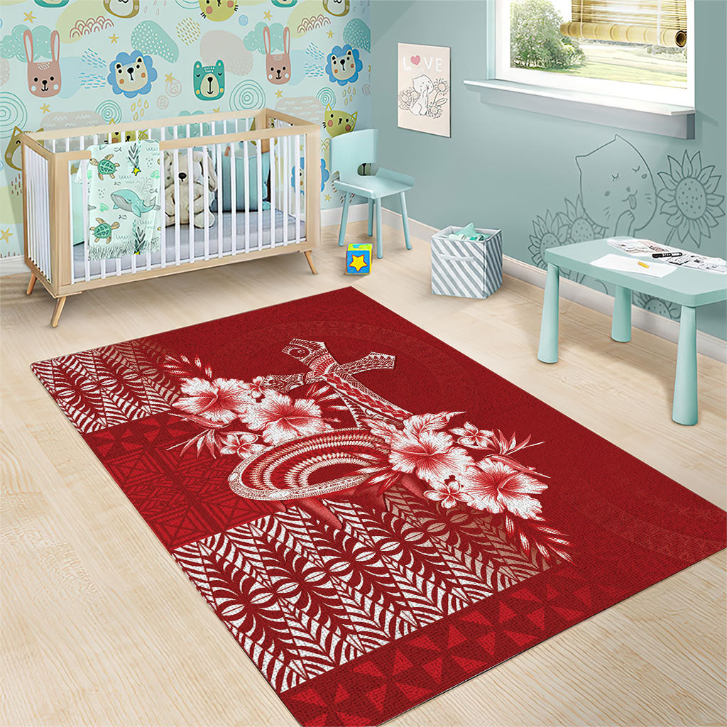 Tonga Ngatu Kupesi Royal Red Area Rug Koe Otua Mo Tonga Ko Hoku Tofia LT7 - Polynesian Pride