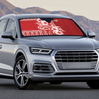 Tonga Ngatu Kupesi Royal Red Auto Sun Shade Koe Otua Mo Tonga Ko Hoku Tofia LT7 - Polynesian Pride