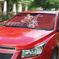 Tonga Ngatu Kupesi Royal Red Auto Sun Shade Koe Otua Mo Tonga Ko Hoku Tofia LT7 - Polynesian Pride